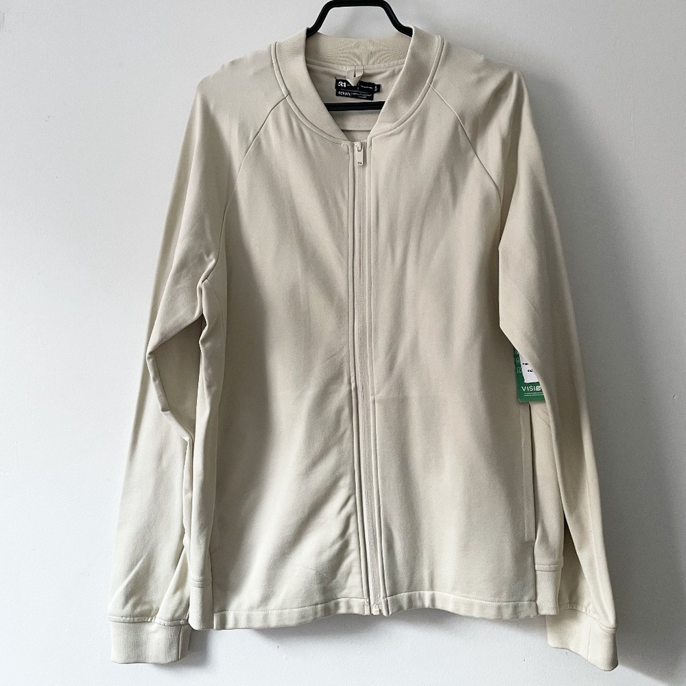 Simons Men Cream Double-Knit Bomber Jacket.